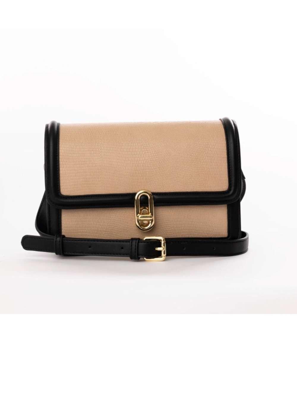 Jules Kae Beige and Black Satchel with Gold Hardware